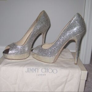 Jimmy Choo Silver Peep-Toe Heels